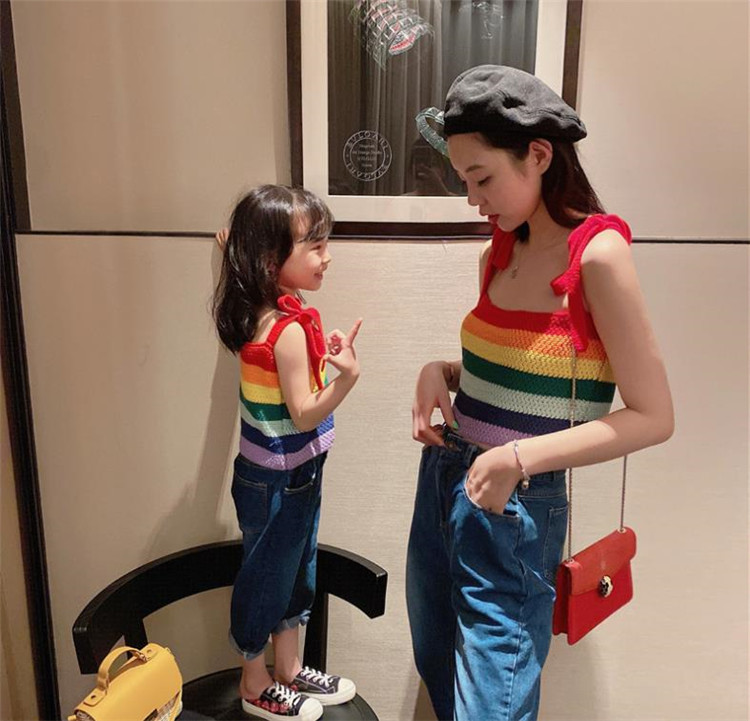 心の儘の洒脱美 韓国ファッション 親子服 ベアトップ ファッション 母娘 女の子ファッション ニット