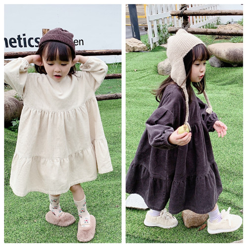 m15871  ワンビース 長袖 プリーツストッブス  女の子 韓国子供服 2020新作 SALE ファッション 動画あり