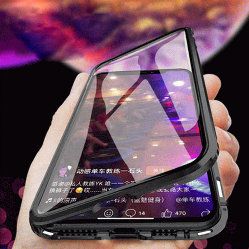 iPhone11ケース   表面と背面 透明 両面 強化ガラス 360°全面保護 マグネット式 　スマートフォンカバー