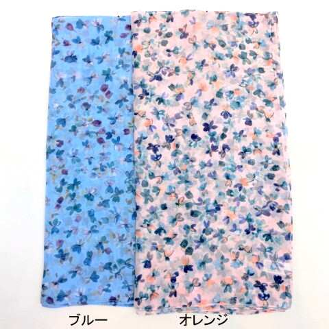 【スカーフ】イタリー製小花柄ポリエステルロングスカーフ