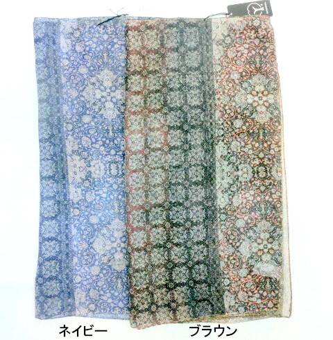 【スカーフ】イタリー製小紋柄ポリエステルロングスカーフ