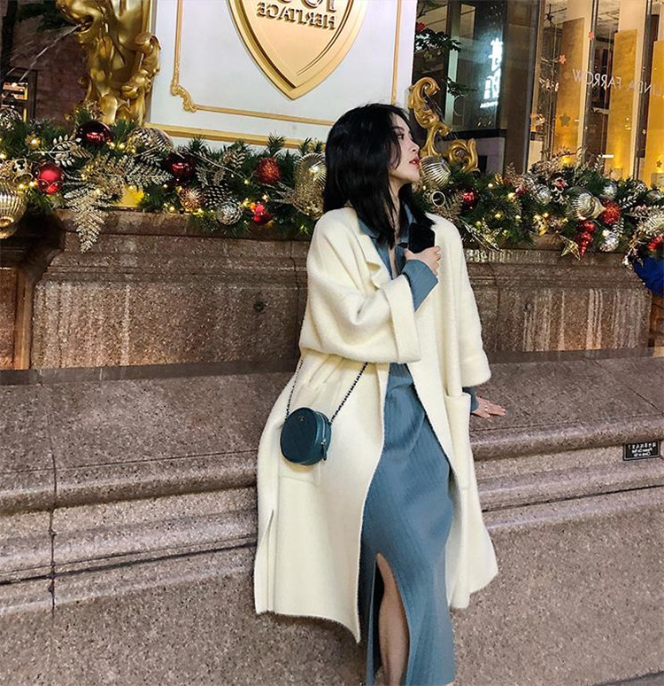 2020年大人っぽい 激安セール 2点セット コート ワンピース ロングスカート 韓国版 長袖 スリム ポロ衿