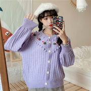 元気少女の衣装 韓国ファッション セーター 単体ボタン 手作り 刺繍 重工業 カーディガン  ニット