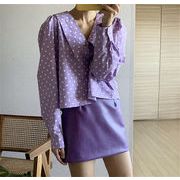 タイムセール限定価格 韓国ファッション シャツ スカート ミニスカート パフスリーブ ミニドット