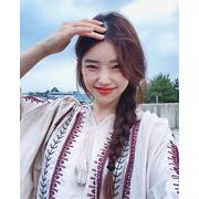 上品 セクシー女子力ＵＰ 気質  女性らしい 韓国ファッション 刺繍 ランタンスリーブ シャツ タッセル