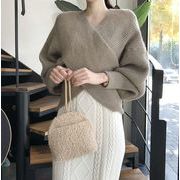 とてもファッション 韓国ファッション ドルマンスリーブ  Vネック 気質 ニット セーター エレガント