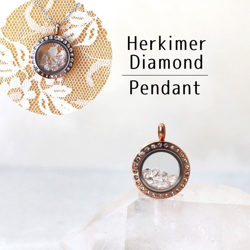 ペンダントトップ　石有ピンクゴールド　ハーキマーダイヤモンド　小　ドリームクリスタル　ネックレス
