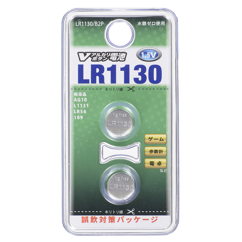 オーム電機　Ｖアルカリボタン電池　ＬＲ１１３０　2個入 LR1130/B2P　1.5Ｖ　【まとめ買い10点】