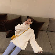 活気に満ちた少女!!! 韓国ファッション 怠惰な風 ゆったりする タートルネック ステッチ 縫付 セーター