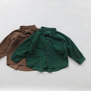全2色 「80－130号」女の子男の子 コーデュロイ素地 シャツ ステンカラー トップス 長袖 キッズ 子供服