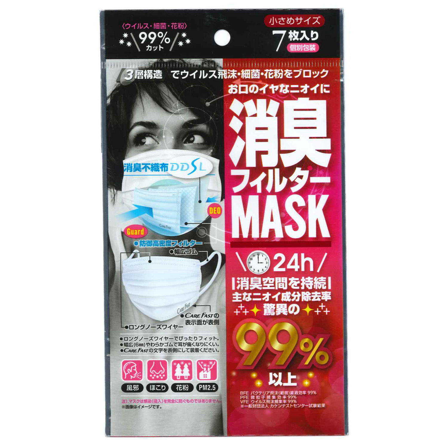 CareFast ケアフアスト【特価】 消臭フィルターマスク 小さめサイズ 7枚入