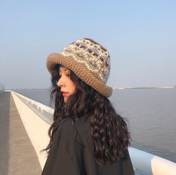 ニット帽子　ニットキャップ　ビンテージ　秋冬　気質　デザイン　暖かい　韓国ファッション