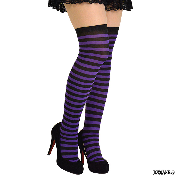 パープルボーダーニーハイ ソックス 薄手 シンプル 細幅ボーダー コスプレ ハロウィン 仮装 アパレル Joybank Corporation 問屋 仕入れ 卸 卸売の専門 仕入れならnetsea