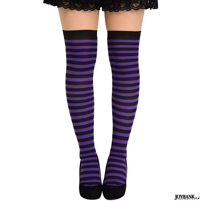 パープルボーダーニーハイ ソックス 薄手 シンプル 細幅ボーダー コスプレ ハロウィン 仮装 アパレル Joybank Corporation 問屋 仕入れ 卸 卸売の専門 仕入れならnetsea