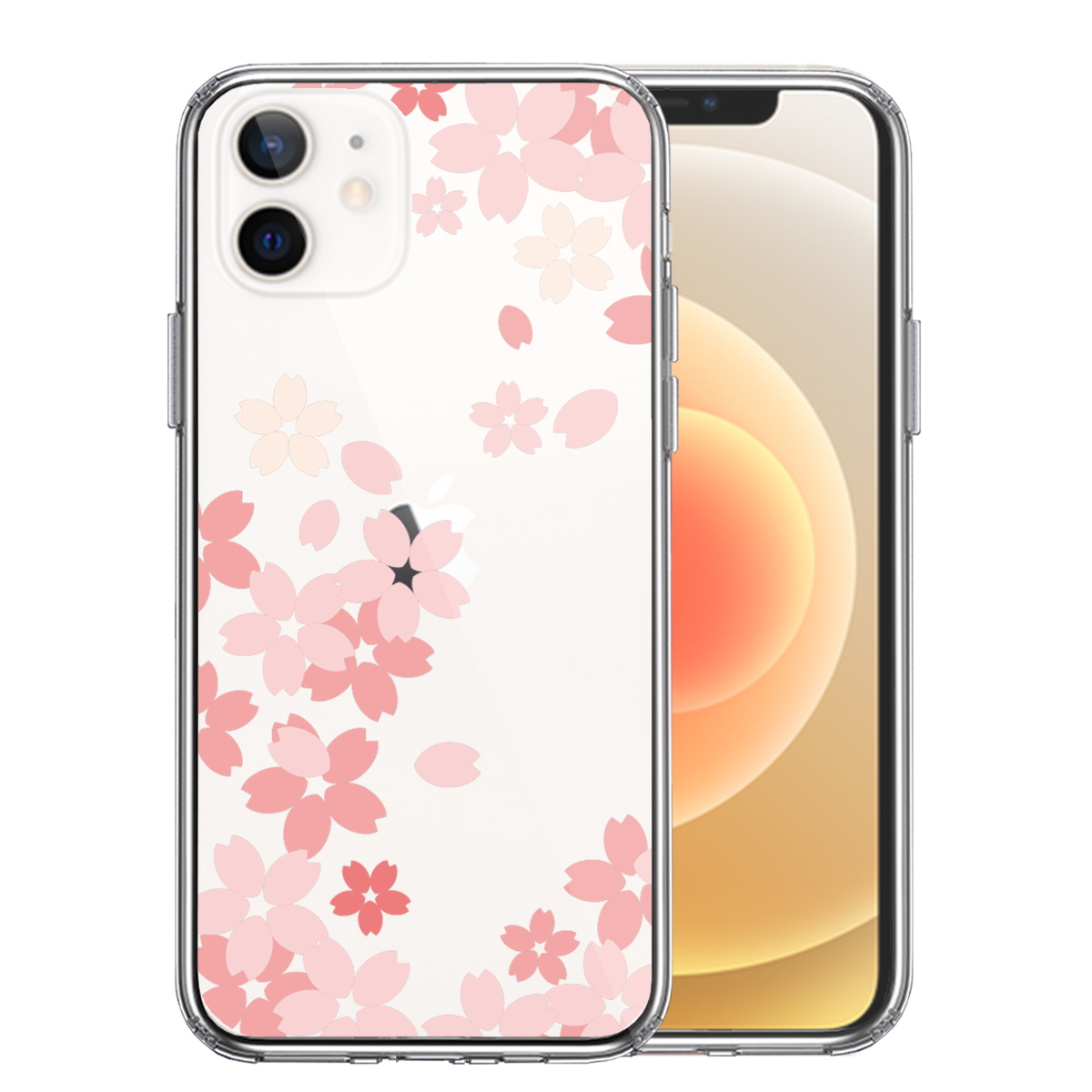 iPhone12mini 側面ソフト 背面ハード ハイブリッド クリア ケース 桜