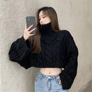 こなれコーデが完成通勤する韓国版ニットトップス セーター タートルネック麻の花 長袖 短いスタイル