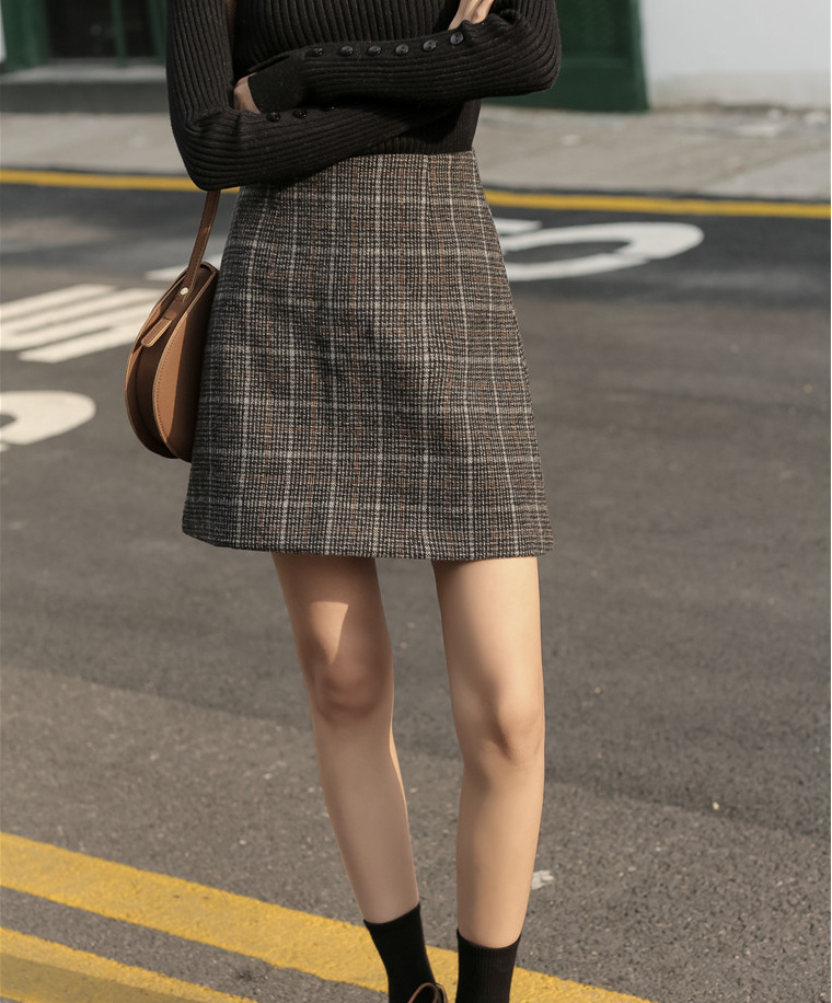 大人のキレイを求めて ラシャ スカート 秋冬 新作 韓国スタイル チェック柄 ミニスカート レディース