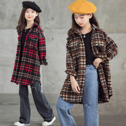 全2色 女の子 チェック柄 シャツジャケット ステンカラー アウター ガールズ カジュアル 子供服
