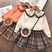 全2色 「女の子3点セット」 トップス+スカート+ショルダーバッグ セットアップ ガールズ 子供服