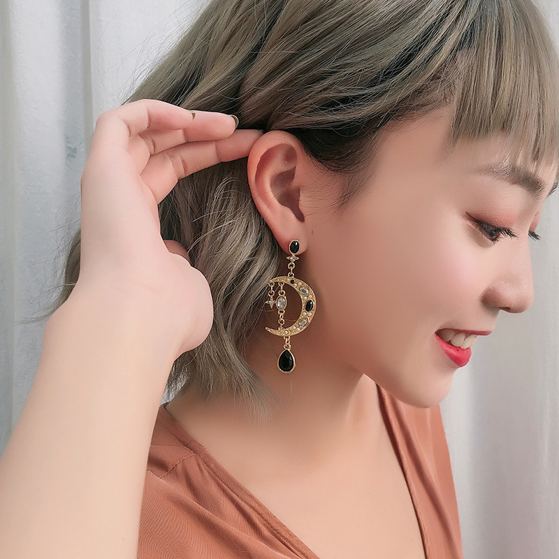 月形 ラインストーン ピアス イアリング アクセサリー ロングタイプ 韓国ファッション 925シルバー WITM-kobe  問屋・仕入れ・卸・卸売の専門【仕入れならNETSEA】