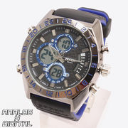 アナデジ デジアナ HPFS9608-BKBL アナログ&デジタル クロノグラフ ダイバーズウォッチ風メンズ腕時計