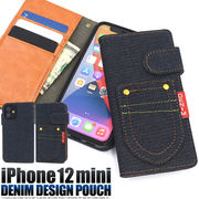 アイフォン スマホケース iphoneケース 手帳型 iPhone 12 mini用ポケットデニムデザイン手帳型ケース