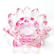 【売切セール品】クリスタルガラス　蓮花台　お皿　小サイズ　ピンクカラー　風水　置物　彫り物