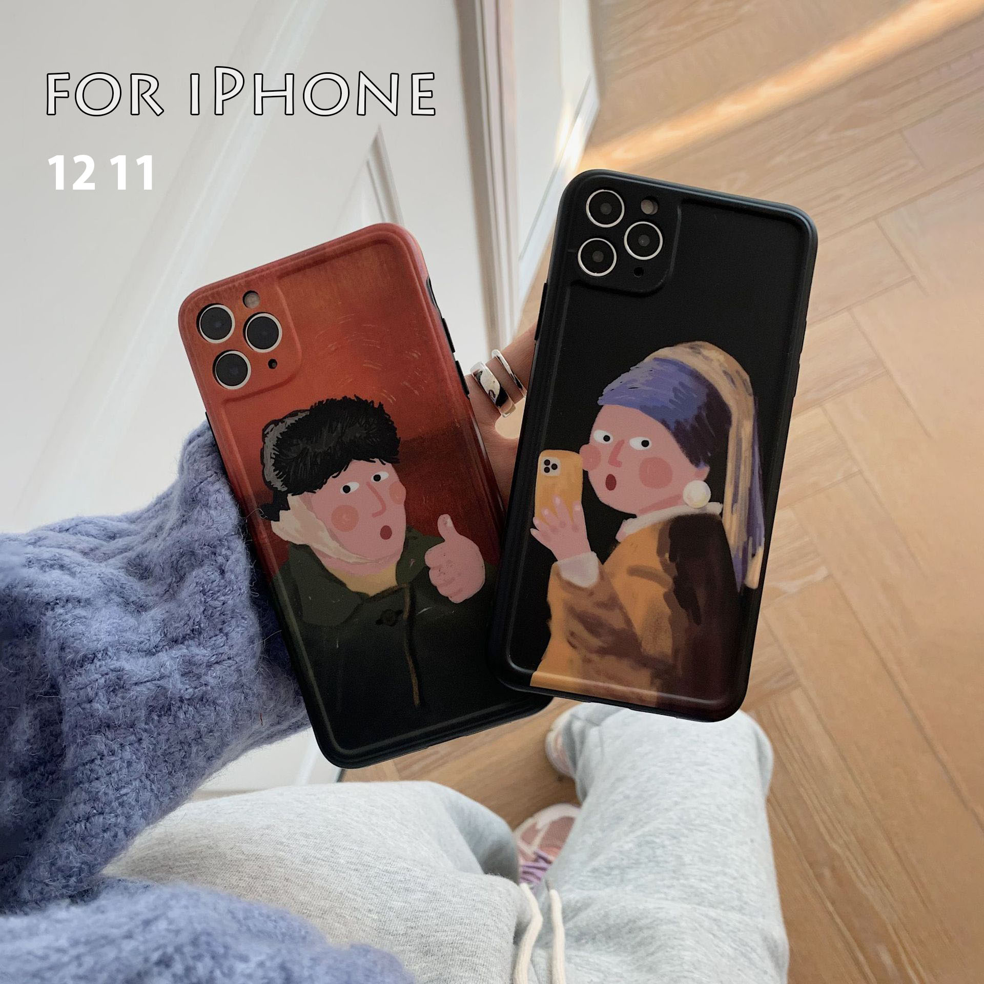 2021新作 iPhone 12 11 X pro mini pro max アイフォン ケース ベーシックTPU 名画パロディ ユニーク