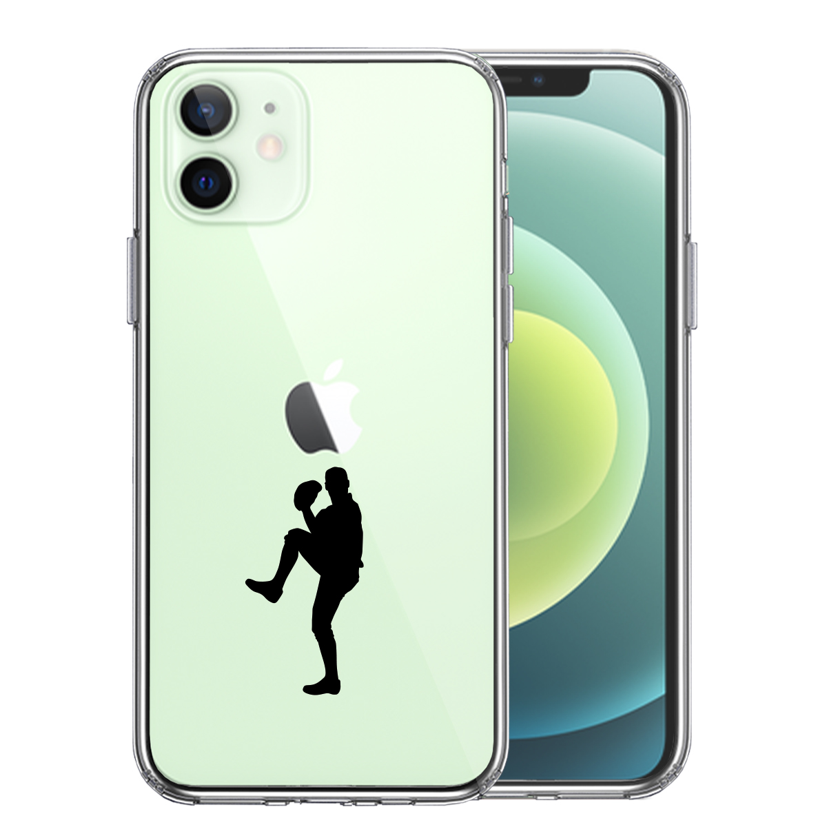 iPhone12mini 側面ソフト 背面ハード ハイブリッド クリア ケース 野球 ピッチャー