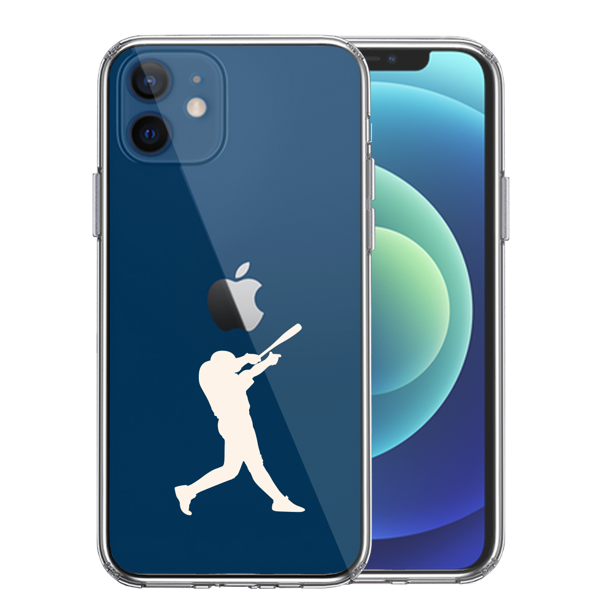 iPhone12 側面ソフト 背面ハード ハイブリッド クリア ケース 野球 バッター ホワイト