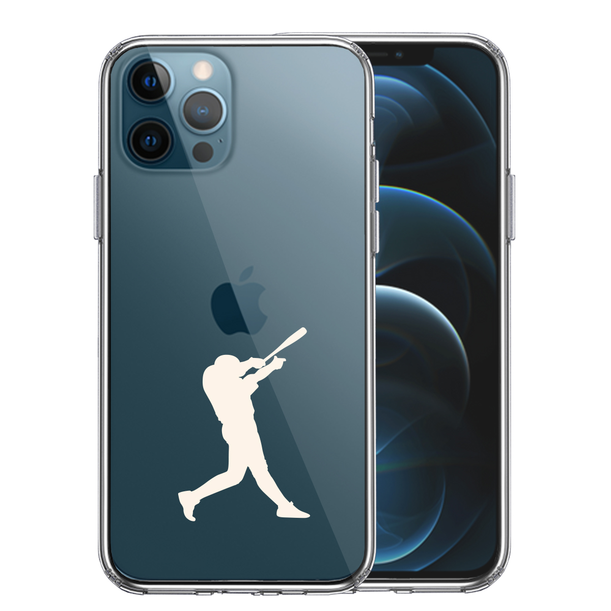 iPhone12 Pro 側面ソフト 背面ハード ハイブリッド クリア ケース 野球 バッター ホワイト