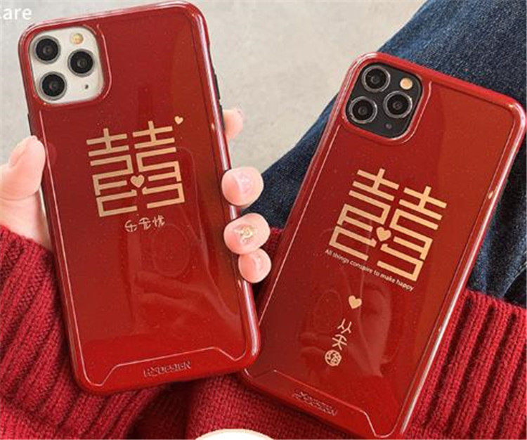 電話ケース シリコン 中国の風 シンプル カップルウェア 個性 レッド iphone クリエイティブ