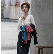 週末限定 韓国ファッション長袖 Vネック気質 スリムフィット ショートスタイル 上品映え ニットトップス