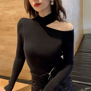 計算された美シルエット 韓国ファッション オフショルダー セーター ニュースタイル ニット