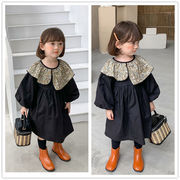 2021新作 キッズ ワンピース 子供服 キッズファッション 3-8歳対応 長袖 フリル襟 女の子 韓国ファッション