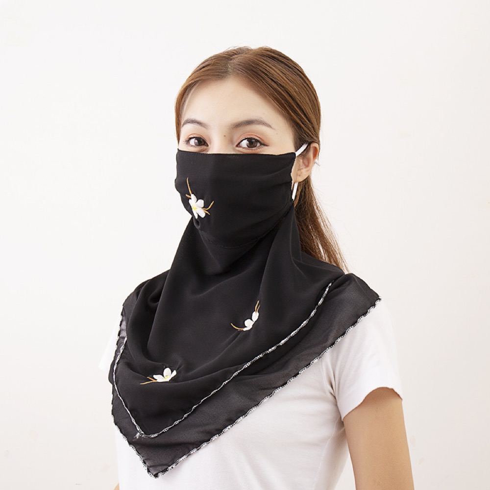 フェイスマスク シフォンマスク 刺繍 日焼け対策 UV対策 呼吸しやすい 外出
