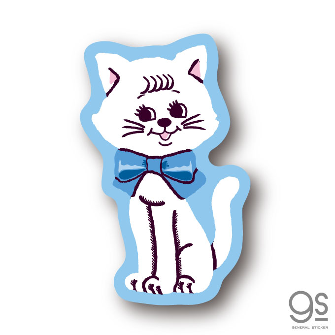 SWIMMER 白猫 リボン ミニステッカー キャラクターステッカー スイマー かわいい パステル レトロ SWM019