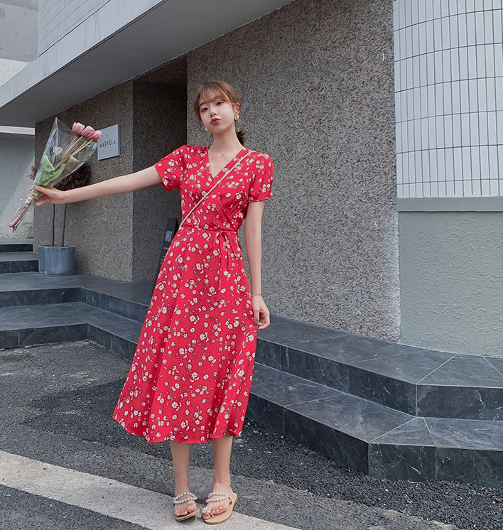 花柄 ワンピース スリム シフォン スカート 新作 レディースファッション 韓国ファッション
