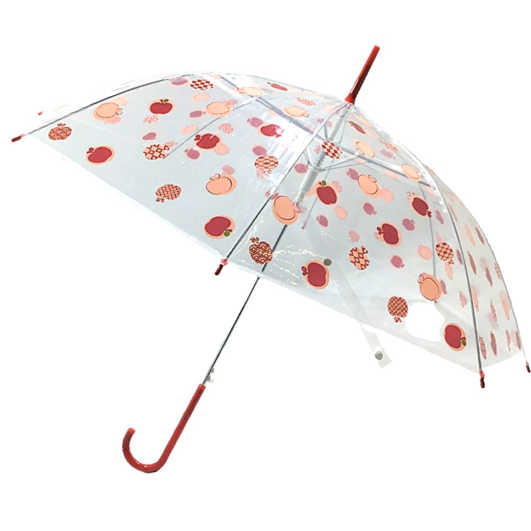 【和雑貨】【和土産】ビニール傘　りんご　かさ　赤　ピンク　黄色　雨　雨がさ　ジャンプがさ　婦人　子供