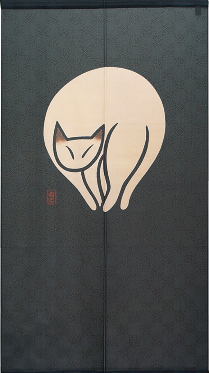 【受注生産のれん】「ねこ_紺」約 幅 85cm × 丈 150cm【日本製】
