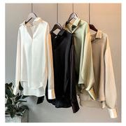 今買い足すならこれ！INSスタイル 韓国版 サテン  ファッション 長袖 単体ボタン シャツ シングルウェア