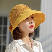 春夏　帽子　つば広　紫外線対策　韓国ファッション　uvカット　蝶結び