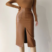 飄々とした新しいデザイン 韓国ファッション ハーフスカート PU レザースカート スリム ハイウエスト