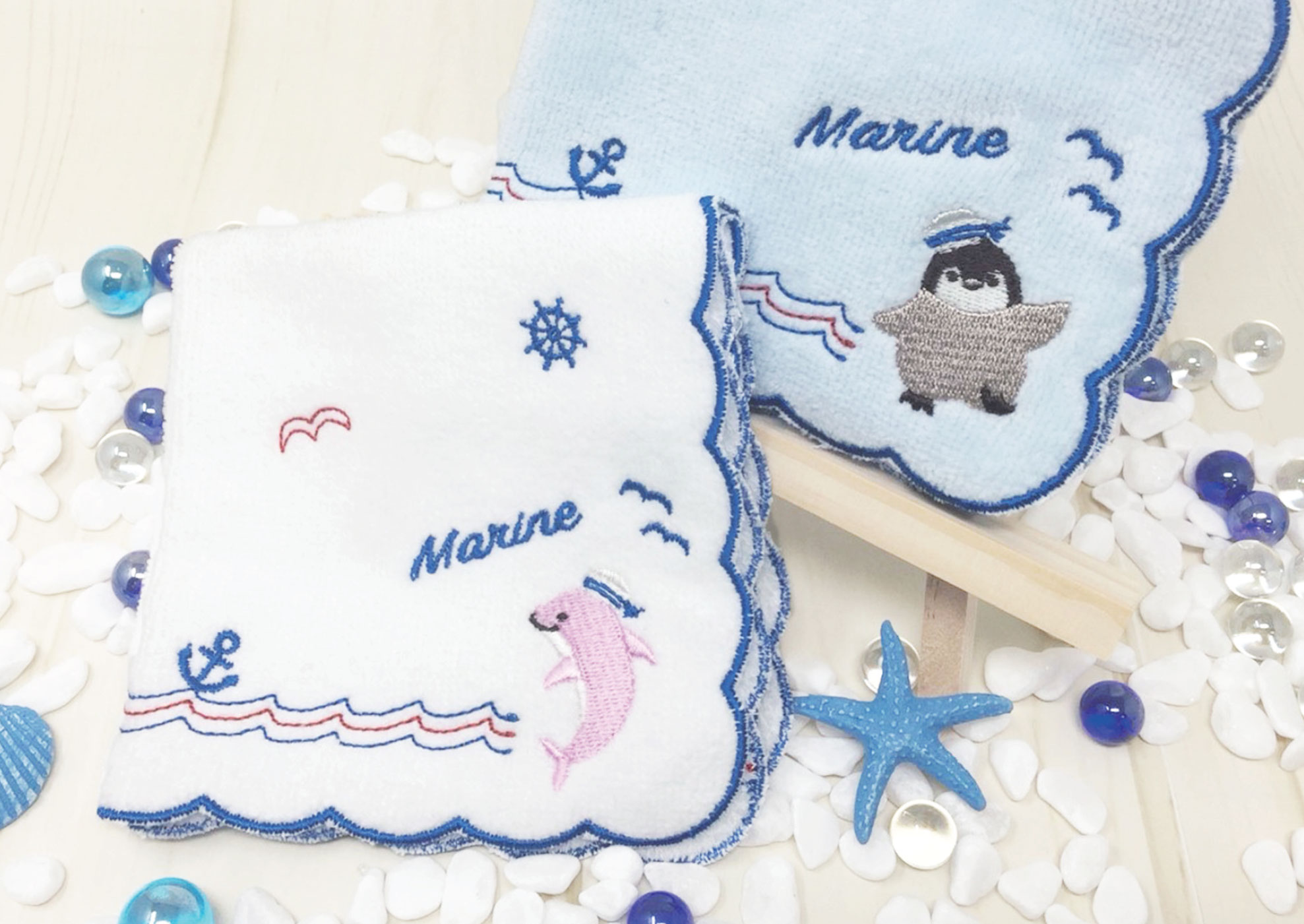 新登場！ほっこりかわいい海のモチーフ刺繍のミニタオル！海シリーズ ...