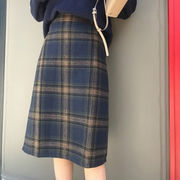 ロングスカート　ニットスカート　チェック柄　秋冬　レディース　韓国ファッション