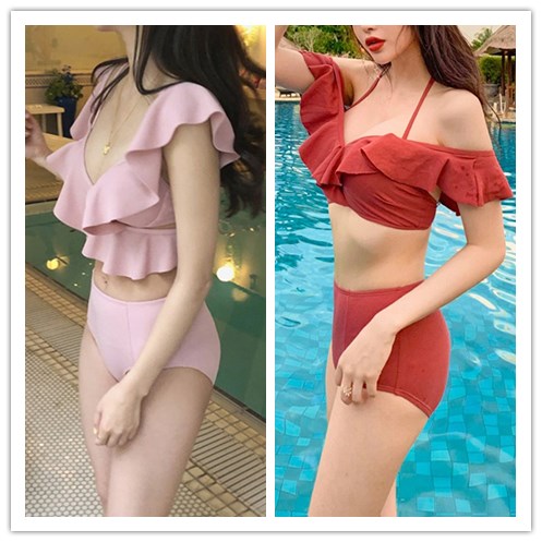 ピンク 白 クロス型フリルビキニ セパレーツ フレンチスリーブ 三角ビキニ アパレル 株式会社 シャローム 問屋 仕入れ 卸 卸売の専門 仕入れならnetsea