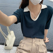 新作 夏 Vネック スリム 半袖 ビスコース 薄型 Tシャツ 上着 トップス レディース 韓国ファッション