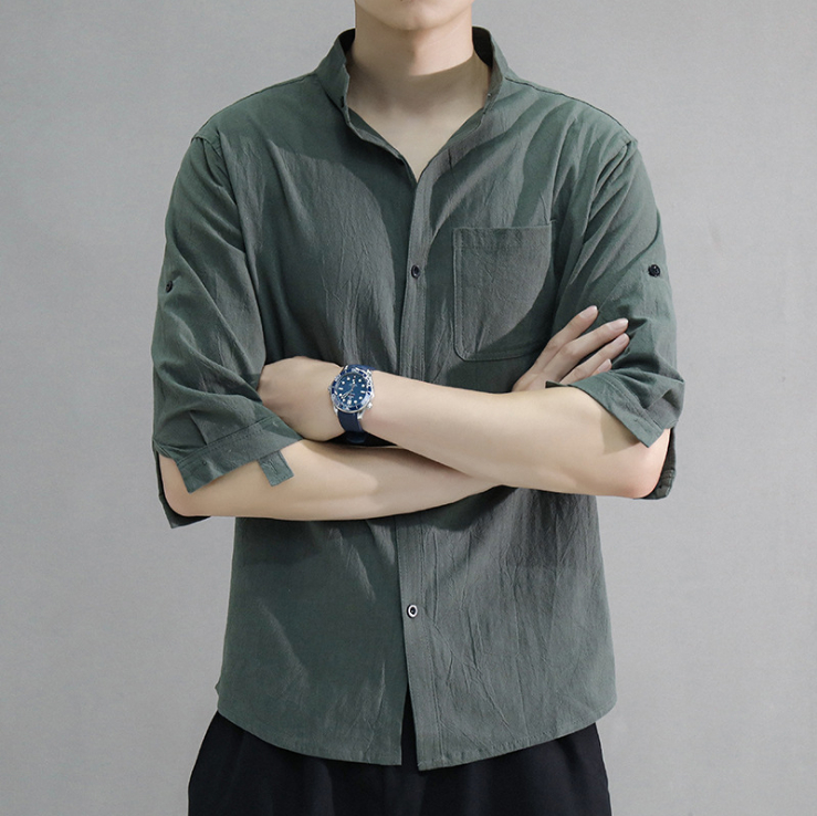 夏 紳士 シャツ 上着 無地 シンプル メンズ トップス 学生 韓国ファッション