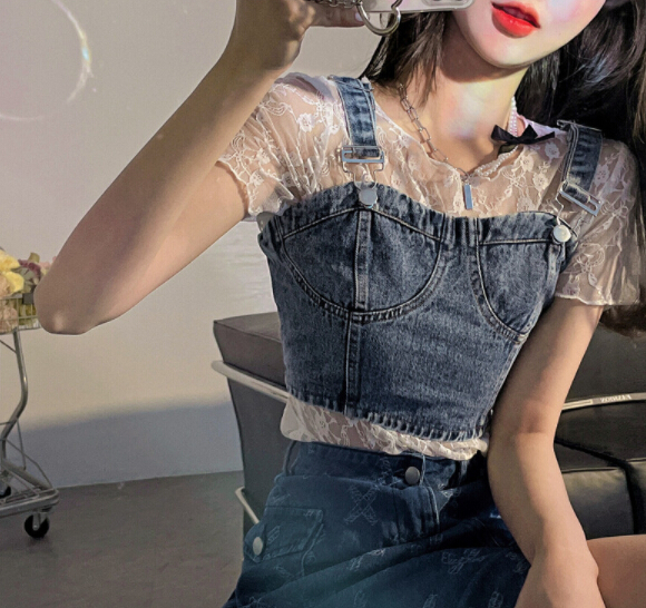 夏 レディース トップス シャツ レース シースルー デニム