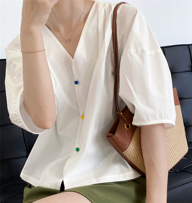 快適である 韓国 気質 ゆったりする 半袖 シャツ 女性 怠惰な風 Ｖネック カジュアル